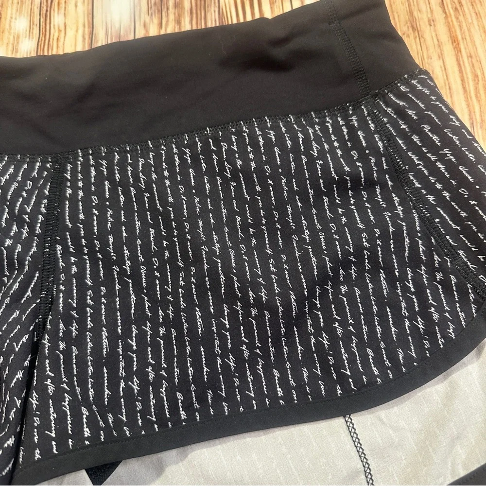 Lululemon Women’s Running Shorts Black White Printed Writing Size 6